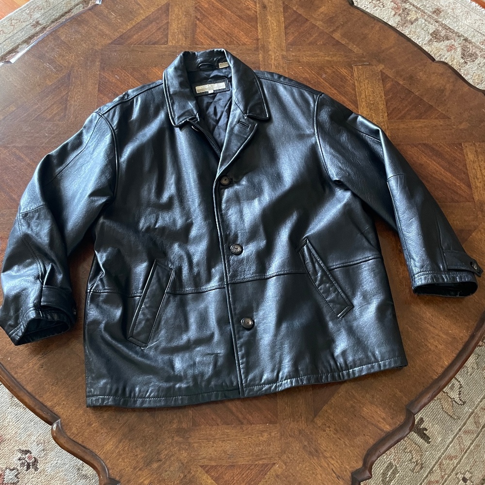 Perry Ellis Black Men’s Dress Leather Jacket. Sz. XL